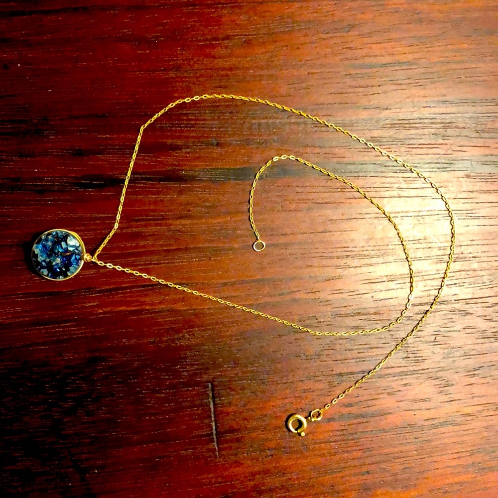 Beautiful midnight blue druzy 14k yellow gold necklace!